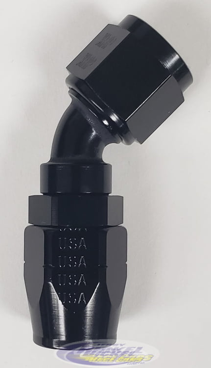 -16 45&ordm; Double Swivel Hose End - Aluminum - Black Anodized